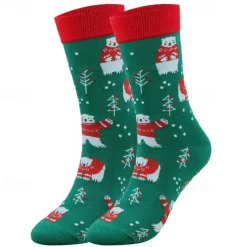 Men's 5 Pairs Multi Packs Socks Crew Socks Casual Socks Christmas Socks Red Navy Blue Color Christmas Tree Christmas Daily Vacation Medium Fall Winter Fashion Casual