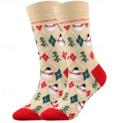 Men's 5 Pairs Multi Packs Socks Crew Socks Casual Socks Christmas Socks Red Navy Blue Color Christmas Tree Christmas Daily Vacation Medium Fall Winter Fashion Casual