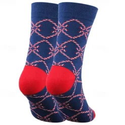 Men's 5 Pairs Multi Packs Socks Crew Socks Casual Socks Christmas Socks Red Navy Blue Color Christmas Tree Christmas Daily Vacation Medium Fall Winter Fashion Casual