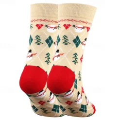 Men's 5 Pairs Multi Packs Socks Crew Socks Casual Socks Christmas Socks Red Navy Blue Color Christmas Tree Christmas Daily Vacation Medium Fall Winter Fashion Casual