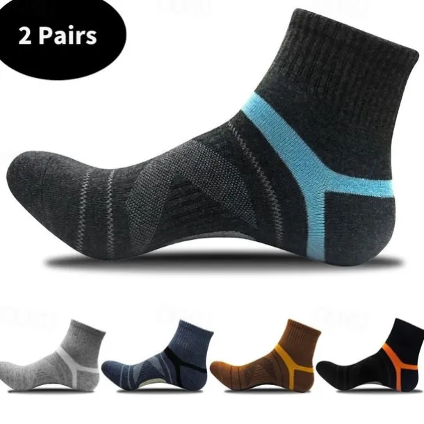Men's 2 Pairs Multi Packs Socks Crew Socks Running Socks Casual Socks Black Blue Color Stripes Sports & Outdoor Daily Vacation Basic Medium Spring Fall Fashion Casual