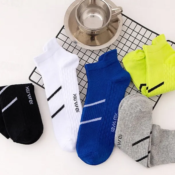 Men's 5 Pairs Multi Packs Socks Running Socks Casual Socks Black White Color Plain Vacation Sports & Outdoor Daily Basic Medium Spring Fall Fashion Casual