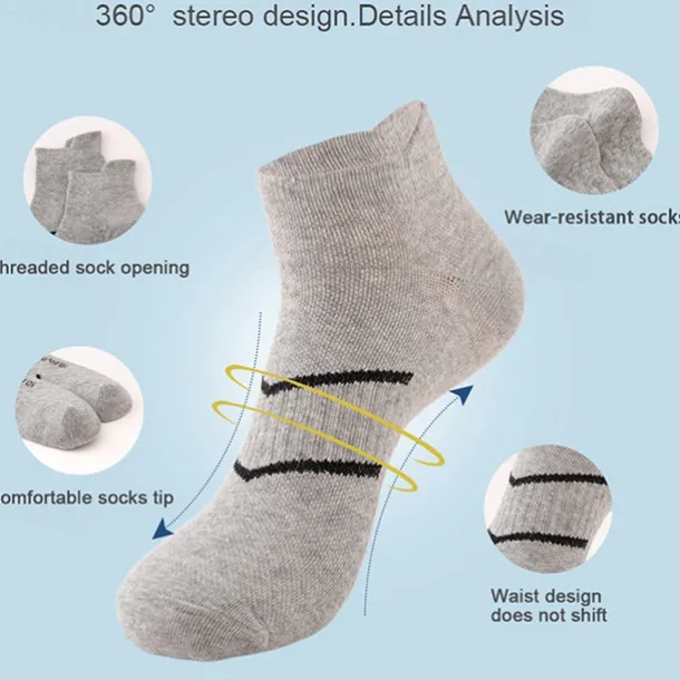 Men's 5 Pairs Multi Packs Socks Running Socks Casual Socks Black White Color Plain Vacation Sports & Outdoor Daily Basic Medium Spring Fall Fashion Casual