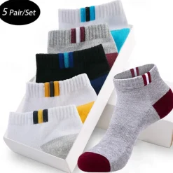 Men's 5 Pairs Multi Packs Socks Running Socks Casual Socks Yellow Red Color Color Block Vacation Sports & Outdoor Daily Basic Medium Spring Fall Fashion Casual