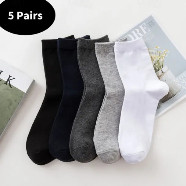 Men's 5 Pairs Multi Packs Socks Crew Socks Running Socks Casual Socks Black White Color Solid / Plain Color Sports & Outdoor Daily Vacation Basic Medium Spring Fall Fashion Casual