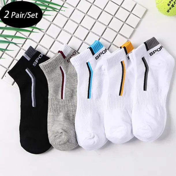 Men's 2 Pairs Socks Letter & Striped Print Ankle Socks Running Socks Color Block Fashionable Casual Daily Medium Spring, Summer, Fall, Winter Stylish Traditional Classic
