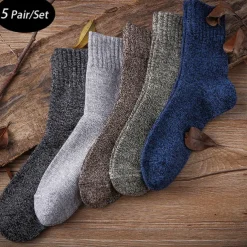 Men's 5 Pairs Socks Wool Socks Crew Socks Rainbow Color Plain Daily Wear Vacation Weekend Warm Fall & Winter Warm Ups