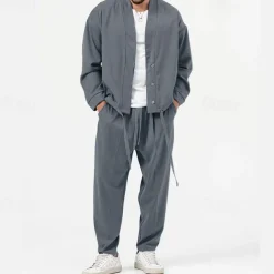 Men's 2 Piece Shirt Set Matching Sets Casual Shirt Green Light Grey Gray Long Sleeve Plain Daily Going out Clothing Apparel Fashion Casual