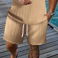 Men's 2 Piece Shirt Set Summer Set Matching Sets Casual Shirt Button Up Shirt Black White Royal Blue khaki Light Blue Short Sleeve Plain Collar Vacation Daily Clothing Apparel Fashion Casual