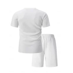 Men's 2 Piece T-shirt Suits Shorts and T Shirt Set Short Sleeve Short Sleeves Crew Neck Summer Solid Color Gymnatics Casual Pocket 2 Piece Vacation Daily Wear Activewear Black White Brown Top Tee for