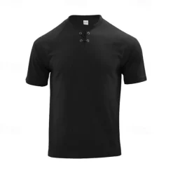 Men's 2 Piece Waffle Henley Shirt T-shirt Suits Tracksuit Short Sleeve Short Sleeves Short Pant Henley Summer Solid Color Drawing Gymnatics Casual 2 Piece Vacation Daily Wear Activewear Black White