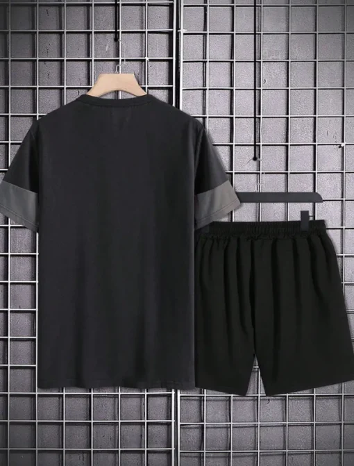 Men's 2 Pieces Outfits T-Shirt and Drawstring Shorts Set Short Sleeve Crewneck Summer Color Block Fashion Sport Casual 2 Piece Vacation Casual Daily Wear Red Blue khaki Top Tee for Men