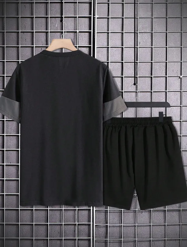 Men's 2 Pieces Outfits T-Shirt and Drawstring Shorts Set Short Sleeve Crewneck Summer Color Block Fashion Sport Casual 2 Piece Vacation Casual Daily Wear Red Blue khaki Top Tee for Men