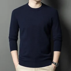 Men's 100% Wool Sweater Pullover Sweater Jumper Knit Solid Color Crew Neck Knitwear Elegant School Training Clothing Apparel Fall Winter Black White S M L