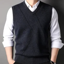 Men's 100% Wool Sweater Vest Knit V Neck Stripe Reactive Print V Neck Knitwear Elegant School Performance Clothing Apparel Spring Fall Black Royal Blue S M L