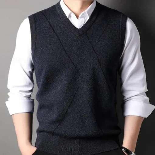Men's 100% Wool Sweater Vest Knit V Neck Stripe Reactive Print V Neck Knitwear Elegant School Performance Clothing Apparel Spring Fall Black Royal Blue S M L