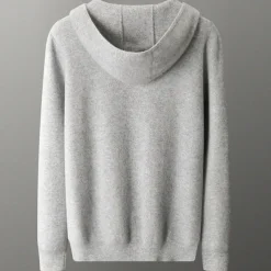 Men's 100% Wool Zip Sweater Solid Color Hooded Knitwear Elegant School Training Clothing Apparel Fall Winter Black White S M L XL