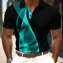 Men's Abstract Geometic Polo Short Sleeve Polo Shirts Collared Shirts Business Casual Outdoor Athleisure Daily Wear 3D Print Summer Black Yellow Red
