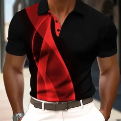 Men's Abstract Geometic Polo Short Sleeve Polo Shirts Collared Shirts Business Casual Outdoor Athleisure Daily Wear 3D Print Summer Black Yellow Red