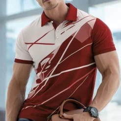 Men's Abstract Geometic Polo Short Sleeve Polo Shirts Lapel Business Casual Business Athleisure 3D Print Buttons Summer Black Red Green