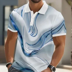 Men's Abstract Geometic Polo Short Sleeve Polo Shirts Lapel Business Casual Business Athleisure Daily Wear 3D Print Buttons Summer Yellow Pink Blue
