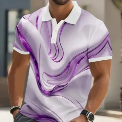 Men's Abstract Geometic Polo Short Sleeve Polo Shirts Lapel Business Casual Business Athleisure Daily Wear 3D Print Buttons Summer Yellow Pink Blue