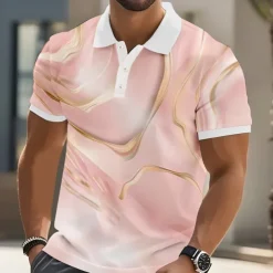 Men's Abstract Geometic Polo Short Sleeve Polo Shirts Lapel Business Casual Business Athleisure Daily Wear 3D Print Buttons Summer Yellow Pink Blue