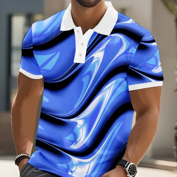 Men's Abstract Geometic Polo Short Sleeve Polo Shirts Lapel Business Casual Business Athleisure 3D Print Buttons Summer Yellow Blue Purple