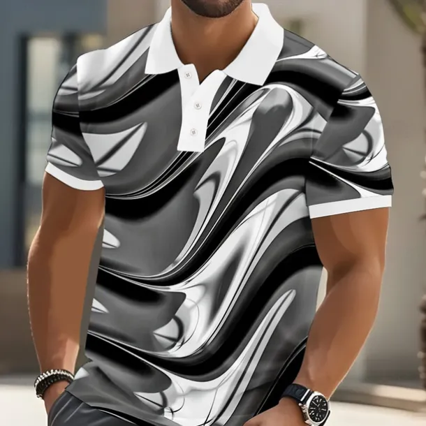 Men's Abstract Geometic Polo Short Sleeve Polo Shirts Lapel Business Casual Business Athleisure 3D Print Buttons Summer Yellow Blue Purple