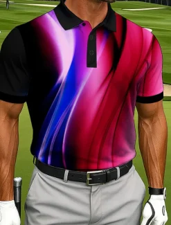 Men's Abstract Geometic Polo Sports Polo Shirts Short Sleeve Polo Shirts Collared Shirts Casual Athleisure Outdoor clothing Daily Wear Buttons Summer Red Blue Green