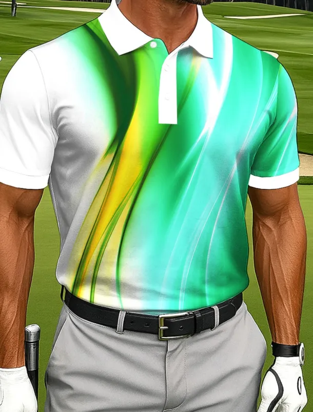 Men's Abstract Geometic Polo Sports Polo Shirts Short Sleeve Polo Shirts Collared Shirts Casual Athleisure Outdoor clothing Daily Wear Buttons Summer Red Blue Green