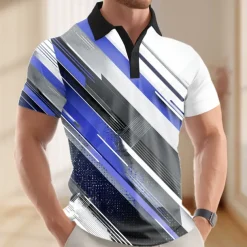 Men's Abstract Geometic Polo Short Sleeve Polo Shirts Lapel Business Casual Business Athleisure 3D Print Buttons Summer Red Blue Purple