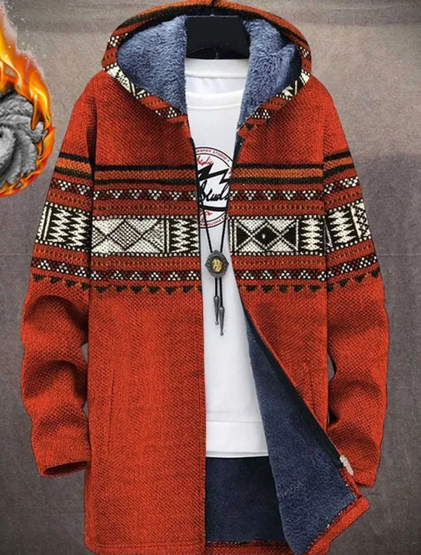 Men's Abstract Graphic Prints Geometry Winter Coat Fleece Jacket Coat Warm Breathable Comfortable Fashion Streetwear Sport Sports & Outdoor Daily Wear Going out Zipper Pocket Print Fall & Winter