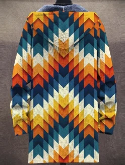 Men's Abstract Graphic Prints Geometry Winter Coat Fleece Jacket Coat Warm Breathable Comfortable Fashion Streetwear Sport Sports & Outdoor Daily Wear Going out Zipper Pocket Print Fall & Winter