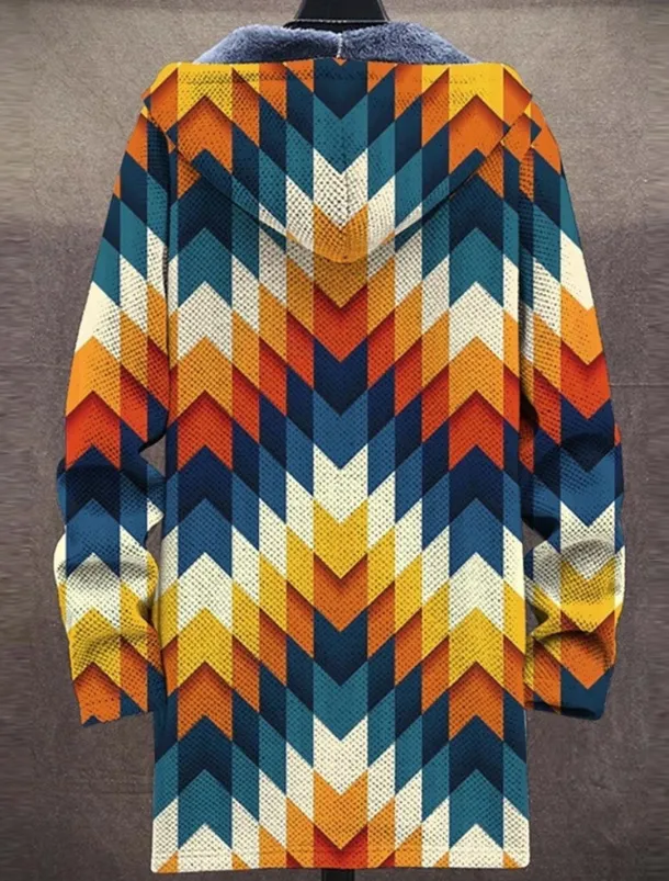 Men's Abstract Graphic Prints Geometry Winter Coat Fleece Jacket Coat Warm Breathable Comfortable Fashion Streetwear Sport Sports & Outdoor Daily Wear Going out Zipper Pocket Print Fall & Winter