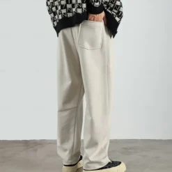 Men's Active Pants Wide Leg Sweatpants Elastic Waist Woven Solid Color Geometric Full Length Outdoor Casual Daily Sports Fashion Navy Blue Beige Micro-elastic