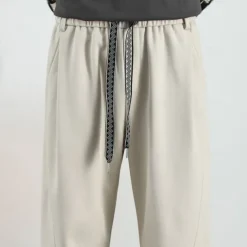 Men's Active Pants Wide Leg Sweatpants Elastic Waist Woven Solid Color Geometric Full Length Outdoor Casual Daily Sports Fashion Navy Blue Beige Micro-elastic