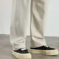 Men's Active Pants Wide Leg Sweatpants Elastic Waist Woven Solid Color Geometric Full Length Outdoor Casual Daily Sports Fashion Navy Blue Beige Micro-elastic