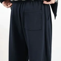 Men's Active Pants Wide Leg Sweatpants Elastic Waist Woven Solid Color Geometric Full Length Outdoor Casual Daily Sports Fashion Navy Blue Beige Micro-elastic