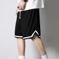 Men's Active Shorts Basketball Shorts Casual Shorts Pocket Drawstring Elastic Waist Plain Comfort Soft Casual Daily Holiday Sports Fashion Black White