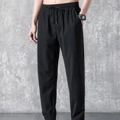 Men's Active Trousers Casual Pants Pocket Drawstring Elastic Waist Solid Color Breathable Outdoor Full Length Casual Daily Streetwear Stylish Casual / Sporty Black Straight Leg Micro-elastic