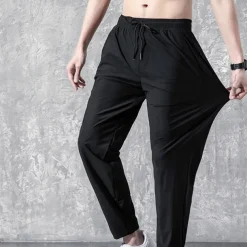 Men's Active Trousers Casual Pants Pocket Drawstring Elastic Waist Solid Color Breathable Outdoor Full Length Casual Daily Streetwear Stylish Casual / Sporty Black Straight Leg Micro-elastic