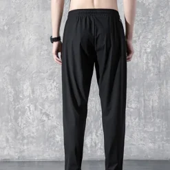 Men's Active Trousers Casual Pants Pocket Drawstring Elastic Waist Solid Color Breathable Outdoor Full Length Casual Daily Streetwear Stylish Casual / Sporty Black Straight Leg Micro-elastic