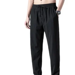 Men's Active Trousers Casual Pants Pocket Drawstring Elastic Waist Solid Color Breathable Outdoor Full Length Casual Daily Streetwear Stylish Casual / Sporty Black Straight Leg Micro-elastic