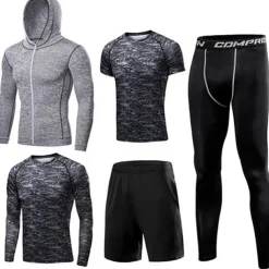 Men's Activewear Set Workout Outfits Athletic Long Sleeve Thermal Warm Breathable Quick Dry Fitness Gym Workout Running Sportswear Activewear Solid Colored Black White Blue
