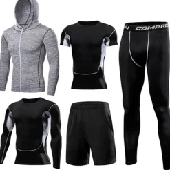 Men's Activewear Set Workout Outfits Athletic Long Sleeve Thermal Warm Breathable Quick Dry Fitness Gym Workout Running Sportswear Activewear Solid Colored Black White Blue