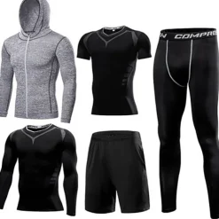 Men's Activewear Set Workout Outfits Athletic Long Sleeve Thermal Warm Breathable Quick Dry Fitness Gym Workout Running Sportswear Activewear Solid Colored Black White Blue