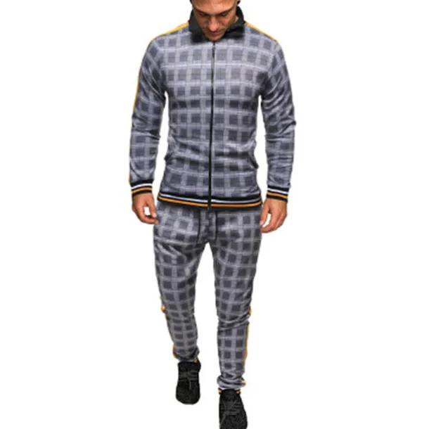 men's activewear sets - winter long sleeve classic plaid tracksuit - full-zip sweatshirt jacket with pants for mens - stylish sportswear for men gym - xmas gifts for men