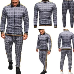 men's activewear sets - winter long sleeve classic plaid tracksuit - full-zip sweatshirt jacket with pants for mens - stylish sportswear for men gym - xmas gifts for men