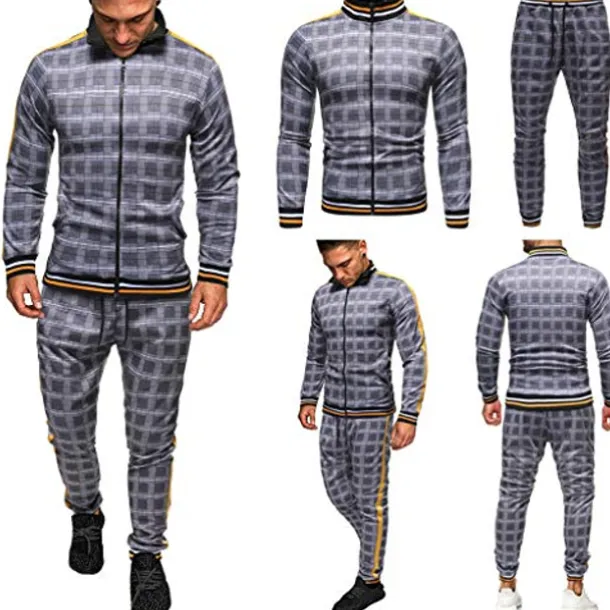 men's activewear sets - winter long sleeve classic plaid tracksuit - full-zip sweatshirt jacket with pants for mens - stylish sportswear for men gym - xmas gifts for men